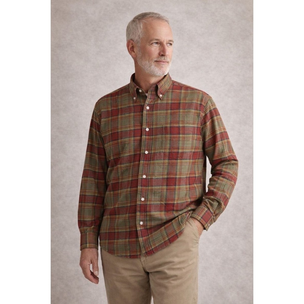 Bullock Jones Viyella Cotton Wool Blend Men's Plaid‎ Shirt Size XL Plaid Flannel